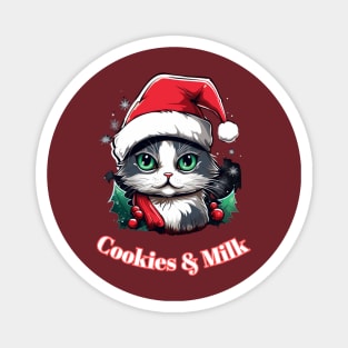 Cookies & Milk - Christmas Cat - Winter Holiday Magnet